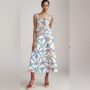 White Floral Smocked Midi Dress